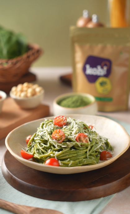 Spinach Chickpea Pasta with KOH Spinach Powder