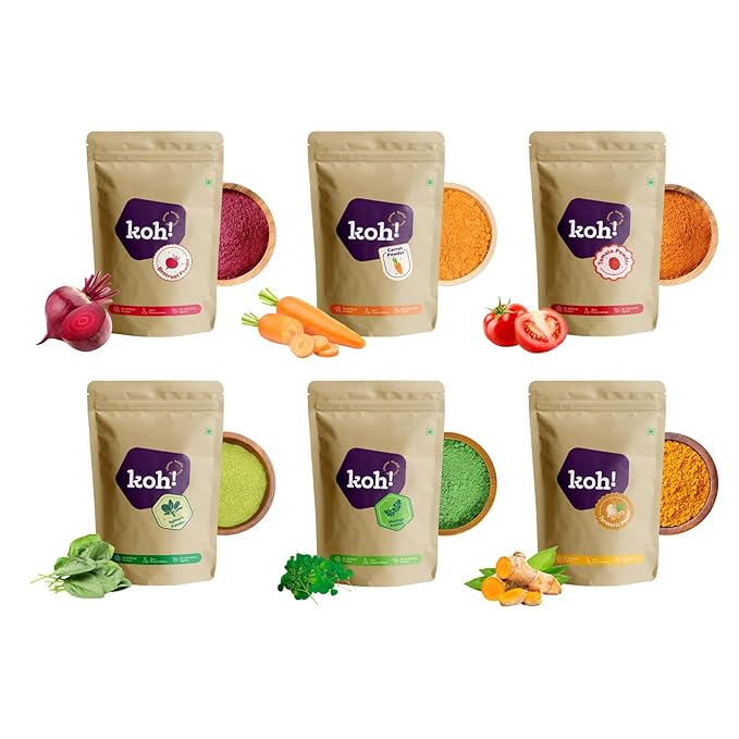 KOH Rainbow Pack Of 6 -  Beetroot, Carrot, Tomato, Spinach, Moringa & Turmeric Powders